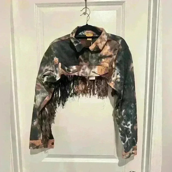 Sz. L Daisy Tye Dye Denim Crop Jacket - Picture 1 of 3